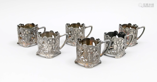 Six Art Nouveau tea glass