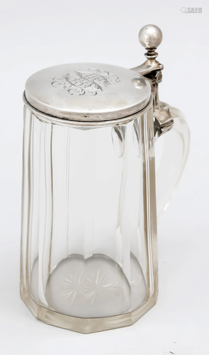 Glass beer mug with silve