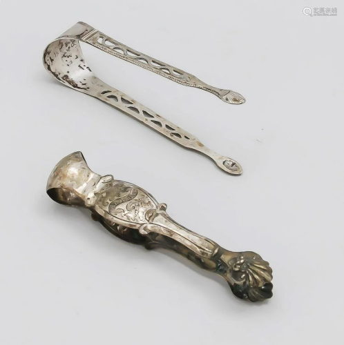 Two sugar tongs, 19th cen