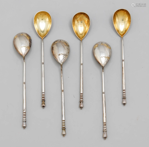 Six teaspoons, marked Rus