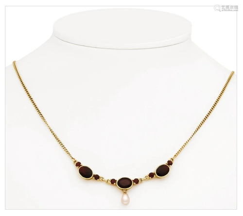 Garnet-Akoya pearl neckla