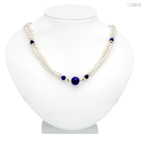 Lapis lazuli pearl neckla