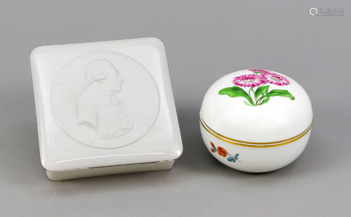 Two lidded boxes, round l