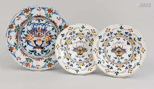 Three plates, faience, 19