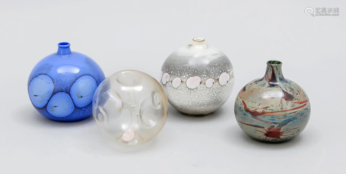 Four artist glass vases,