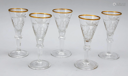 Five goblet glasses, 19th