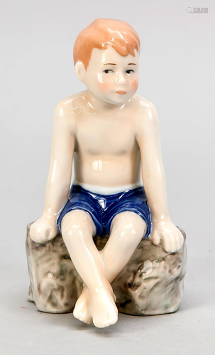 Boy, sitting on a rock, R