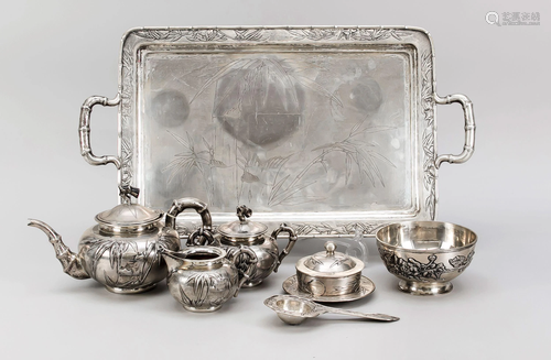 Six-piece tea set on tray