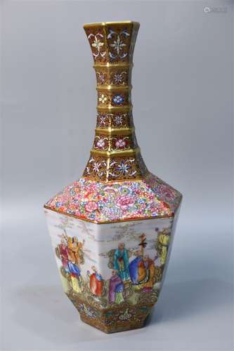 Enamel 18 arhat hexagonal vase