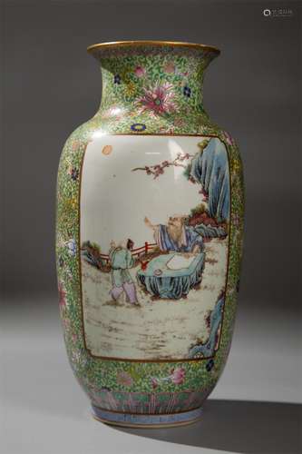 Famille rose lantern bottle with figure flower pattern