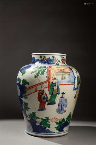 General pot decorated with famille rose figures and flowers