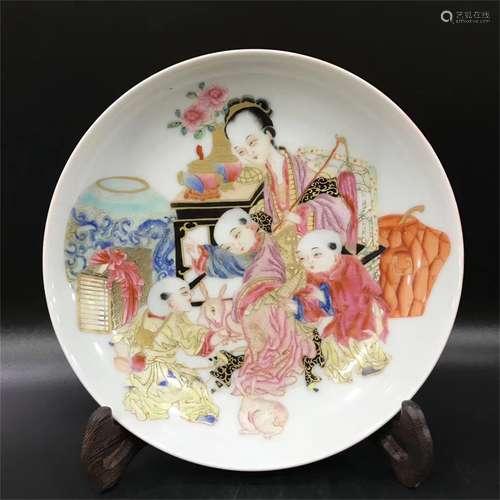 Famille rose Sanniang educational plate