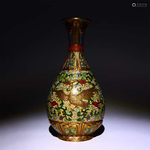 Cloisonne flower pattern gilt jade pot spring vase