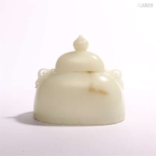 Hetian jade white jade seed material double ear lid jar