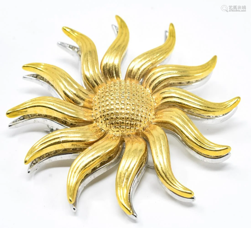 Kenneth Lane Gold Tone Rhinestone Sunflower Brooch