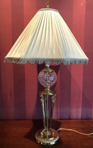 Baccarat Style Crystal & Brass Ormolu Table Lamp