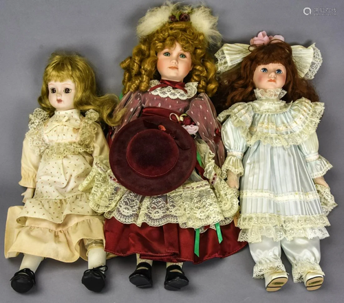 3 Victorian Style Contemporary Porcelain Dolls