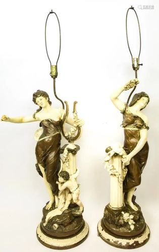 Pair Neoclassical Style Maiden Figural Table Lamps