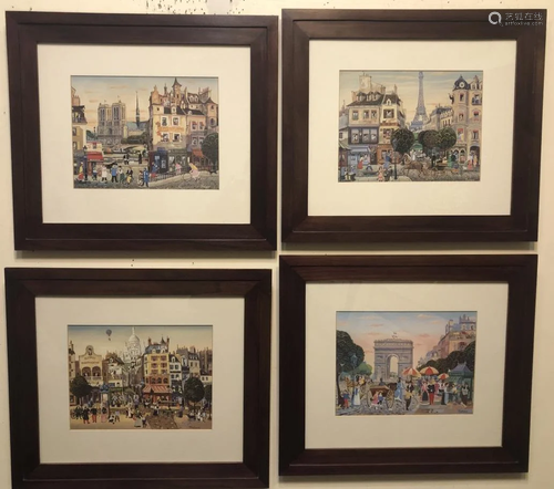 4 Framed Fontaine Prints of Paris