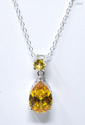 Sterling Silver & Citrine Crystal Necklace Pendant