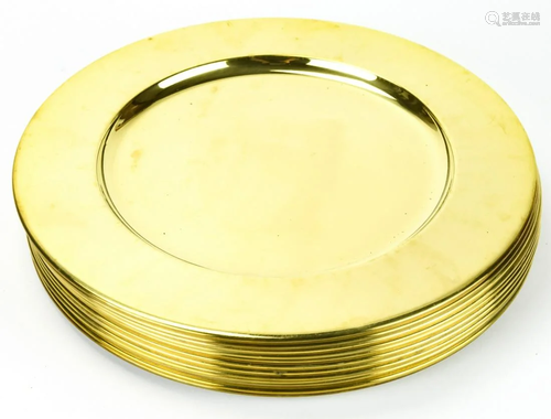 12 Vintage Gilt Brass Chargers / Platters