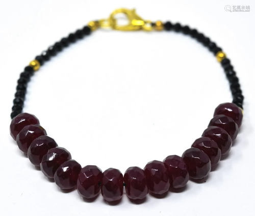 Handmade Bracelet w 15 Carats Carved Ruby Beads