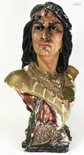 Vintage Native American Painted Plaster Bust