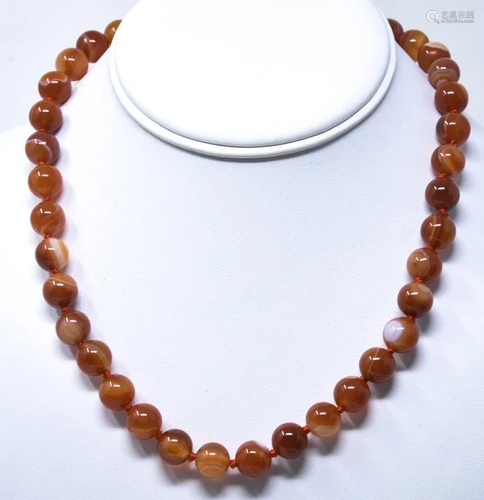 Hand Knotted Specimen Agate Bead Necklace Strand