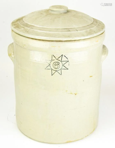 Antique Stoneware Lidded Crock #6