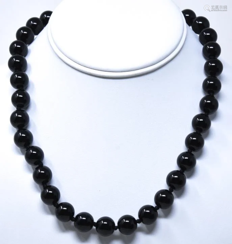 Hand Knotted Large Black Onyx 10mm Bead Neckl…