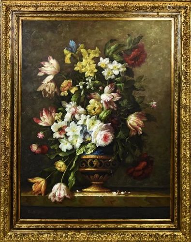 Floral Still Life Oil Painting Carved Gilt Frame