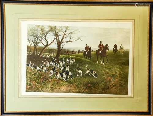 Framed Heywood Hardy Colored Hunting Lithograph