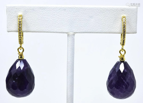 Pair of Faceted Pear Shaped Amethyst Earrings