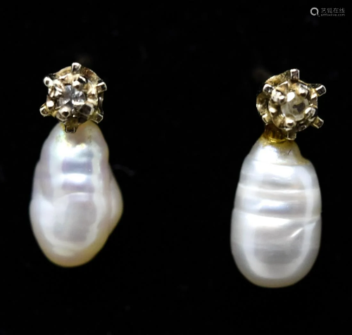 14k Rice Pearl & Diamond Accent Ear Studs