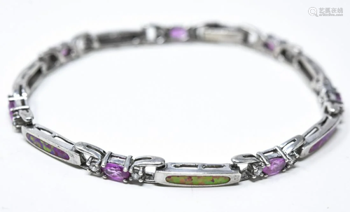 Ruby & White Topaz Tennis Bracelet in Sterling