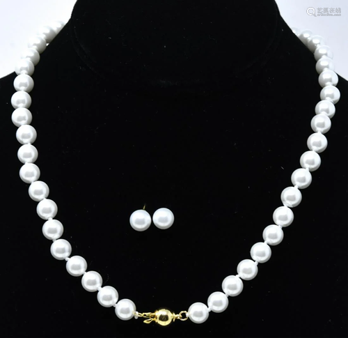 6mm Hand Knotted Pearl Necklace & Pair of Earrings