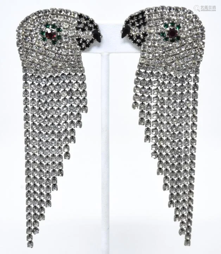 Butler & Wilson Rhinestone Parrot Fringe Earrin…