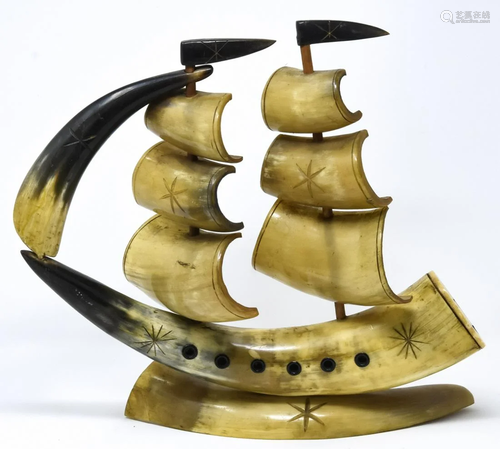 Artisan Made Powder Horn Ship Model