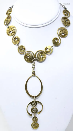 Hand Made Signed Brass Modernist Necklace