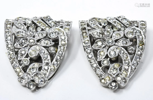 Pair Crown Trifari Clear Diamante Dress Clips