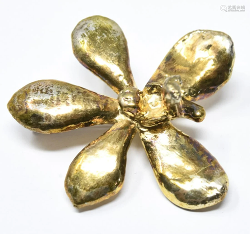 Vintage Floral Brooch - Gilt Silver Orchid Pin