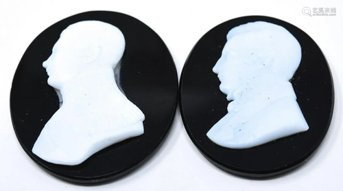 Antique 19th C Carved Glass Portrait Cameo Plaques