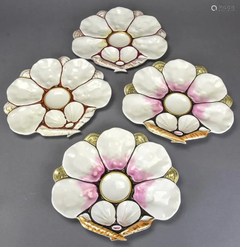 4 Antique French Majolica Oyster Scallop Plates