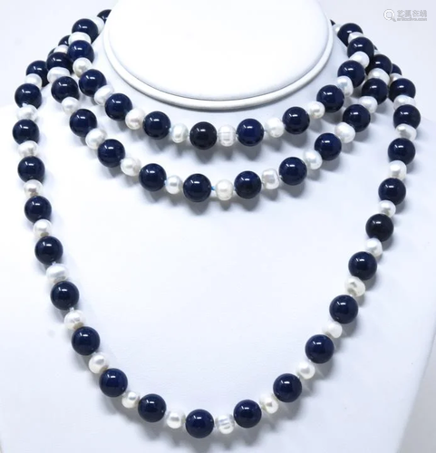 Opera Length Baroque Pearl & Lapis Lazuli Necklace