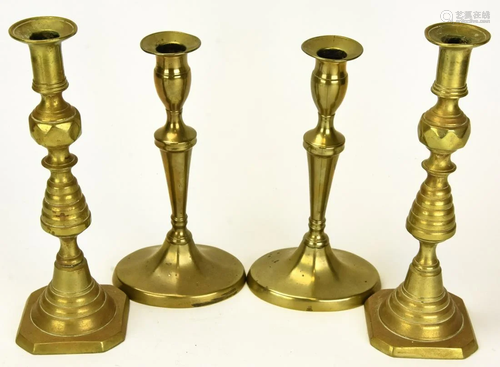 2 Pairs Antique Georgian Brass Candlesticks