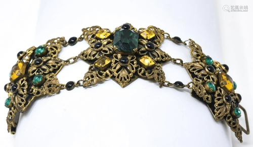 1930's Early Monet Diamante Brass Bracelet