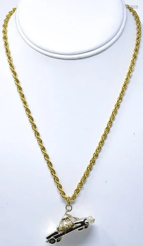 Vintage Gilt Rope Chain w Spinning Car Pendant