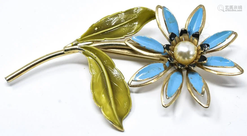 Vintage Costume Jewelry Enamel Floral Motif Brooch