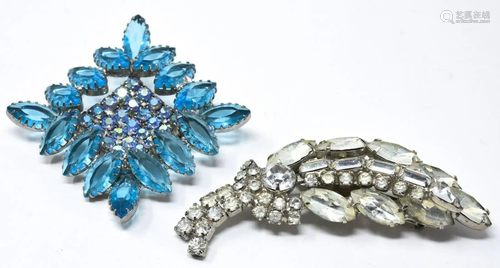 Two Vintage C 1950s Rhinestone / Paste Brooch Pins