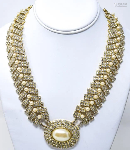 Vintage Costume Jewelry Paste Faux Pearl Necklace